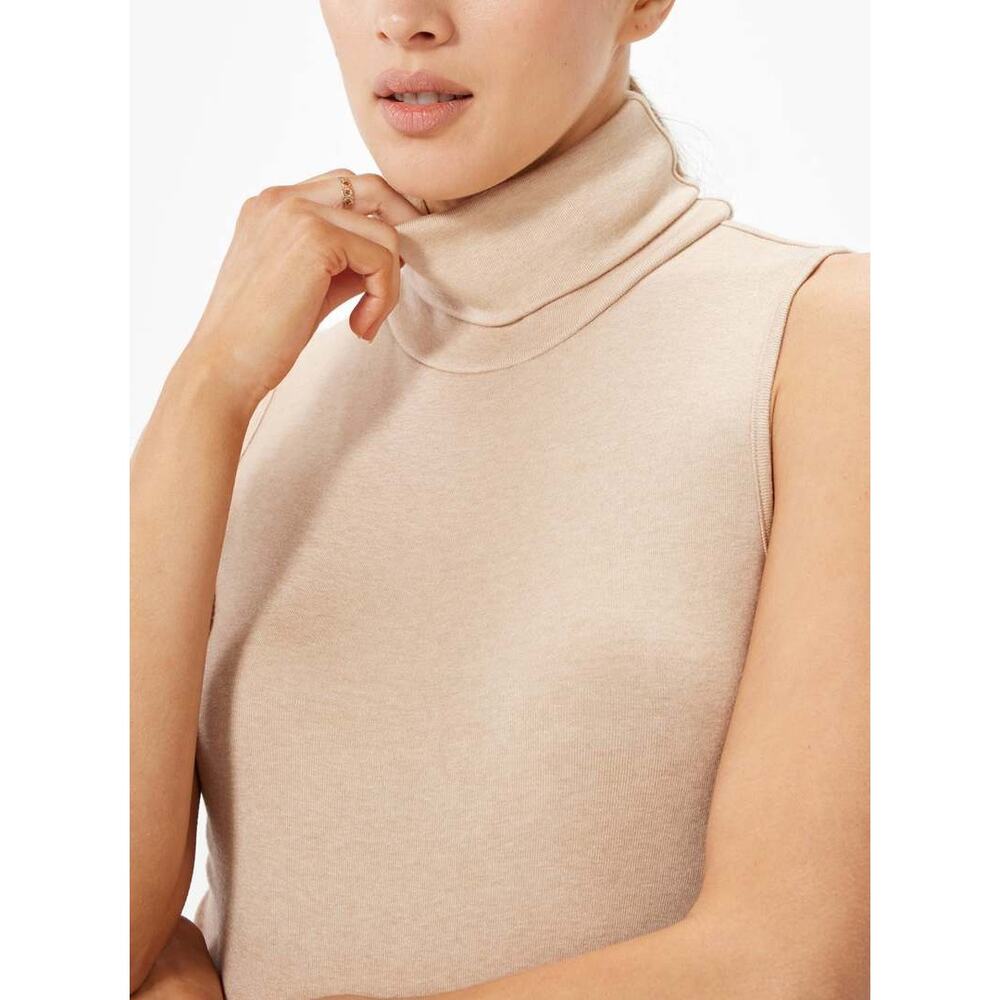 SOPHIE RUE Sleeveless Mock Neck Thong Snap Bodysuit in Oat Size M